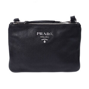 PRADA Vitello Phoenix Black Leather Shoulder Bag